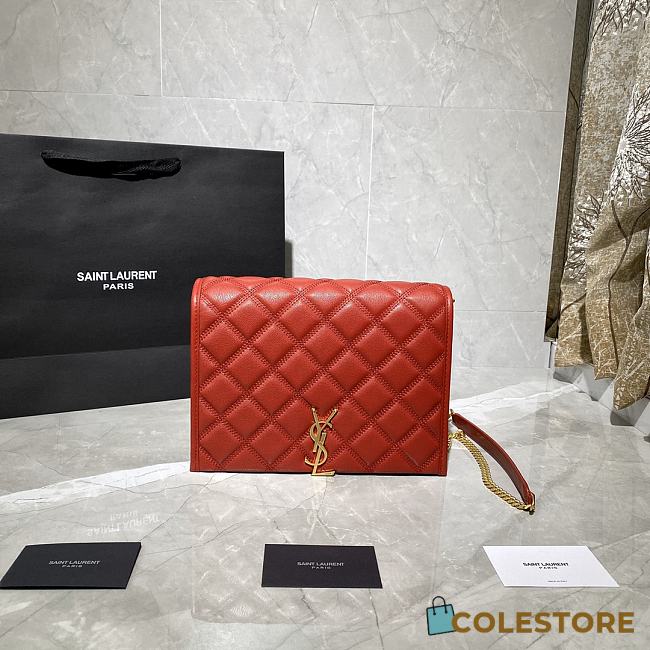 YSL Becky Chain Shoulder Bag In Rose Quilted Leather 65077 Size: 25x17x7cm - 1