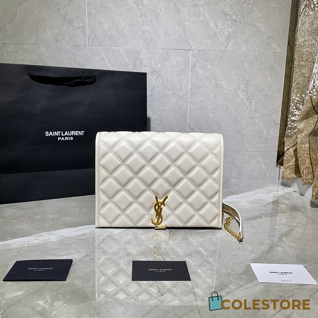 YSL Becky Chain Bag In White Quilted Leather 65077 Size: 25x17x7cm - 1