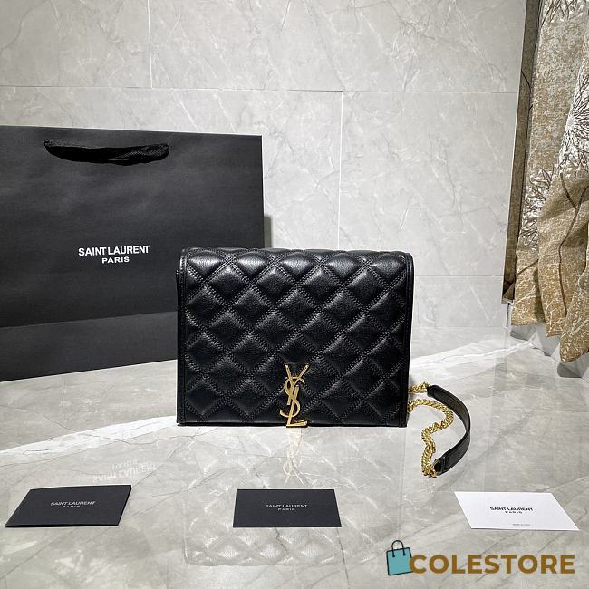 YSL Becky Chain Bag In Blackc Quilted Leather 65077 Size: 25x17x7cm - 1