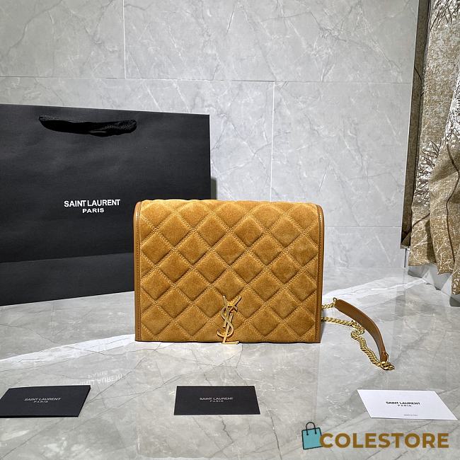 YSL Becky Chain Bag In Brown Velvet Leather 65077 Size: 25x17x7cm - 1