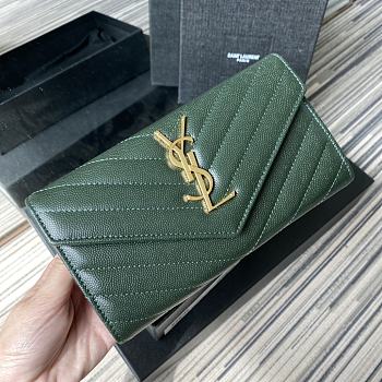 YSL Wallet In Green Caviar Leather 437469 Size 19x11cm