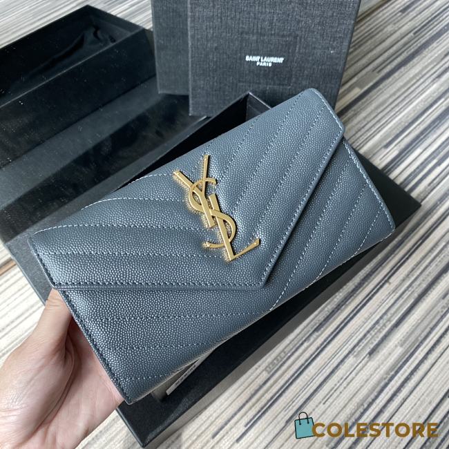 YSL Wallet In Dusty Blue Caviar Leather 437469 Size 19x11cm - 1