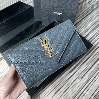 YSL Wallet In Dusty Blue Caviar Leather 437469 Size 19x11cm