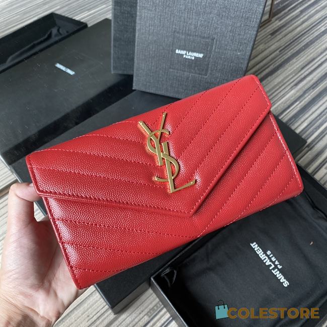 YSL Wallet In Red Caviar Leather 437469 Size 19x11cm - 1