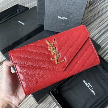 YSL Wallet In Red Caviar Leather 437469 Size 19x11cm
