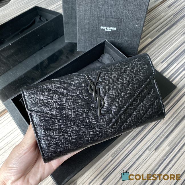 YSL Wallet In Black Caviar Leather 437469 Size 19x11cm - 1