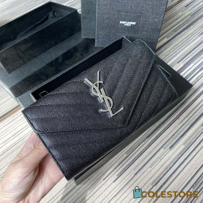 YSL Wallet In Black Silver Caviar Leather 437469 Size 19x11cm - 1