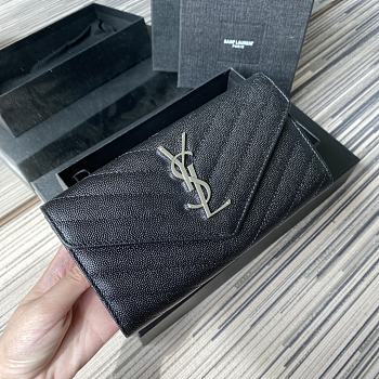 YSL Wallet In Black Silver Caviar Leather 437469 Size 19x11cm