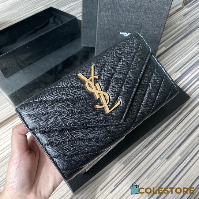 YSL Wallet In Black Golden Caviar Leather 437469 Size 19x11cm - 1