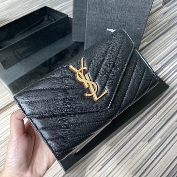 YSL Wallet In Black Golden Caviar Leather 437469 Size 19x11cm