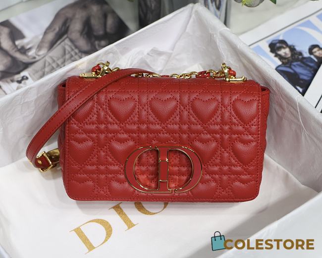 Small Dior Dioramour In Red Caro Heart Bag M9241 Size 20x12x7cm - 1