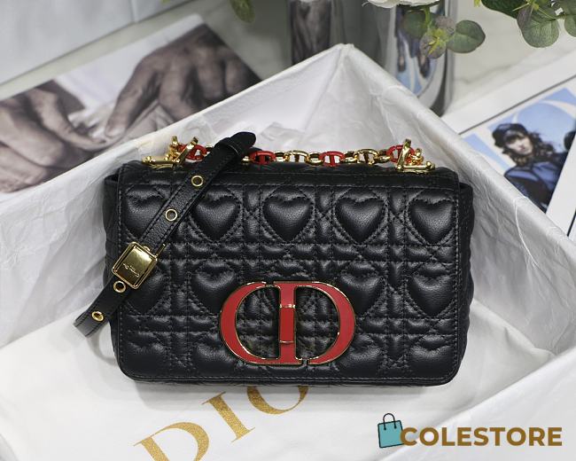 Small Dior Dioramour In Black Caro Heart Bag M9241 Size 20x12x7cm - 1