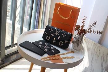Louis Vuitton Felicie Black&Pink Monogram Leather M69977 Size 21x12x3cm
