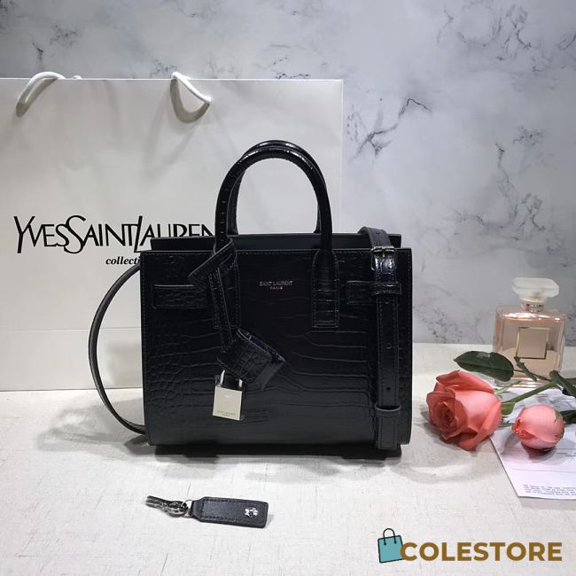 YSL Classic Sac De Jour In Black Crocodile Pattern Leather 22cm - 1