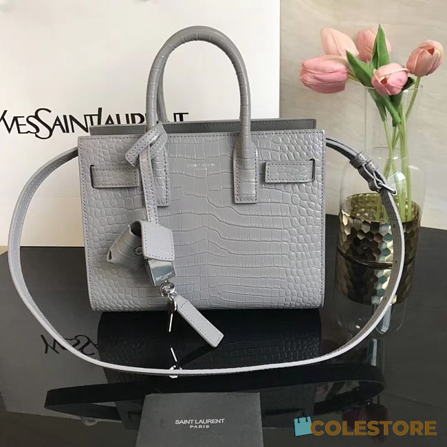 YSL Classic Sac De Jour In Grey Crocodile Pattern Leather 22cm - 1