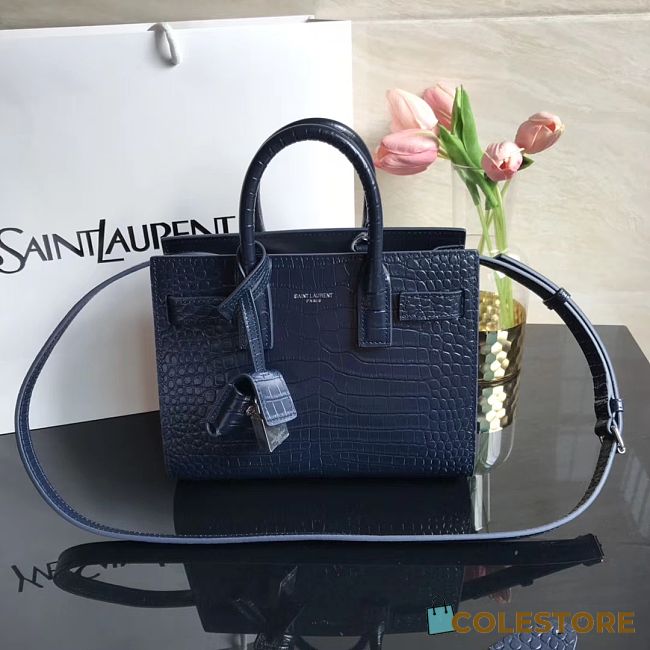 YSL Classic Sac De Jour In Dark Blue Crocodile Pattern Leather 392035 22cm - 1
