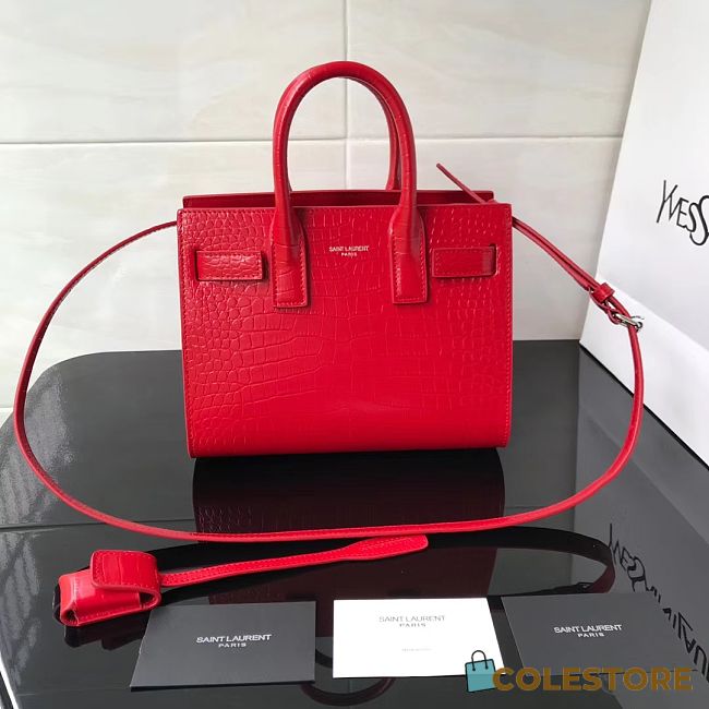 YSL Classic Sac De Jour In Red Crocodile Pattern Leather 21141 22cm - 1