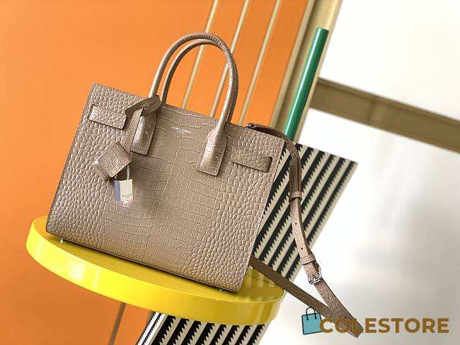 YSL Classic Sac De Jour In Beige Crocodile Pattern Leather 21141 26cm - 1