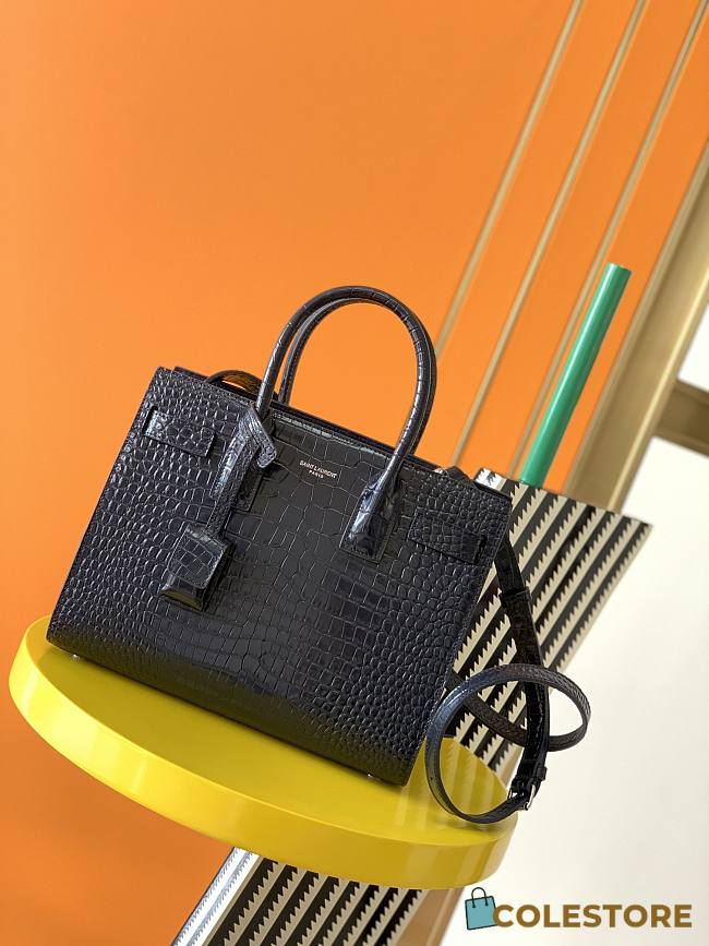 YSL Classic Sac De Jour In Black Crocodile Pattern Leather 21141 26cm - 1