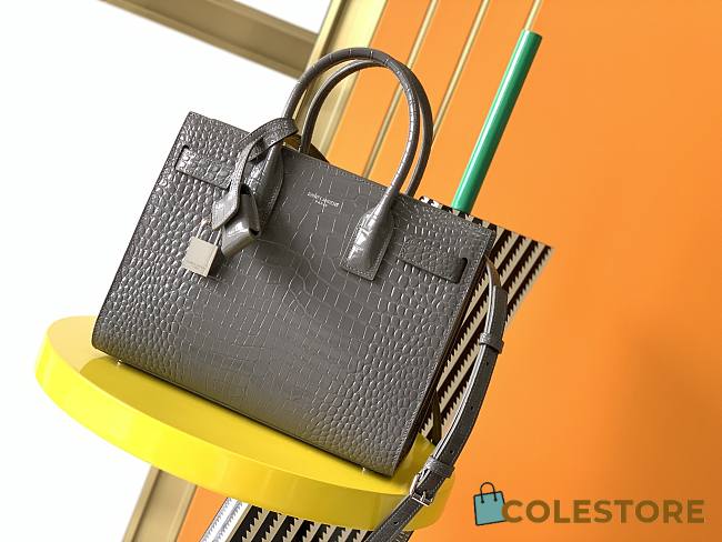 YSL Sac De Jour In Grey Crocodile Pattern Leather 26cm - 1