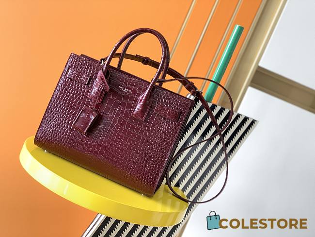 YSL Classic Sac De Jour In Bodeaux Crocodile Pattern Leather 21141 26cm - 1