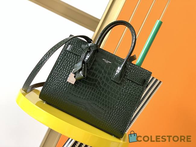YSL Classic Sac De Jour In Green Crocodile Pattern Leather 21141 26cm - 1