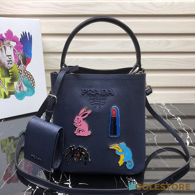 Prada Panier Mini Doll Bucket Bag In Dark Blue 1BA217 Size 18x17x10.5 cm - 1