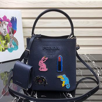 Prada Panier Mini Doll Bucket Bag In Dark Blue 1BA217 Size 18x17x10.5 cm