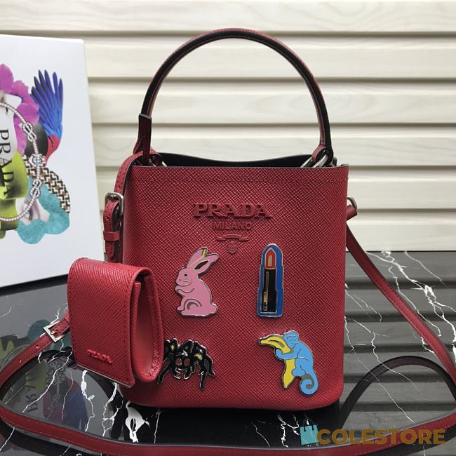 Prada Panier Mini Doll Bucket Bag In Red 1BA217 Size 18x17x10.5 cm - 1