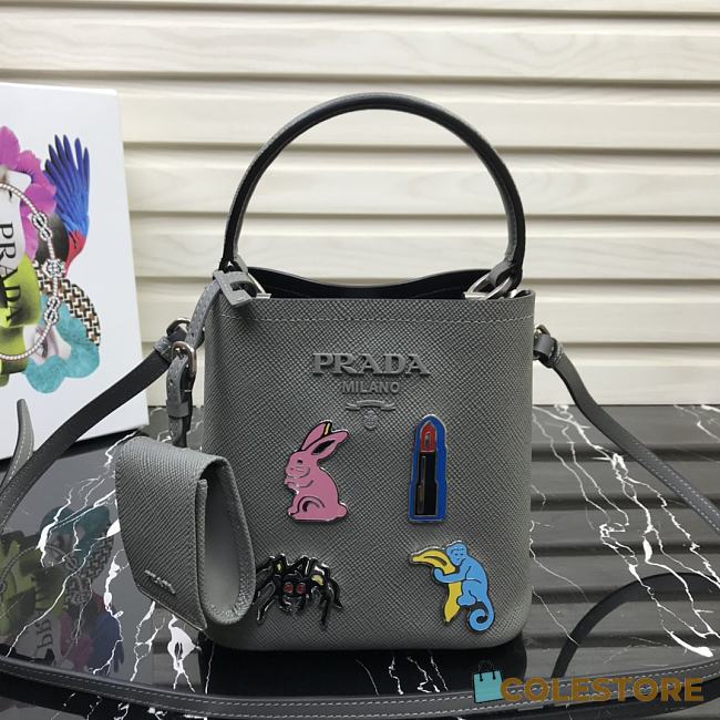 Prada Panier Mini Doll Bucket Bag In Grey 1BA217 Size 18x17x10.5 cm - 1