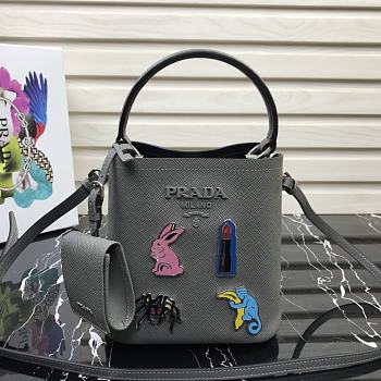 Prada Panier Mini Doll Bucket Bag In Grey 1BA217 Size 18x17x10.5 cm