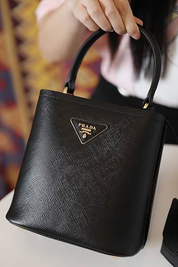 Prada Mini Panier Saffiano Shoulder Bag In Black 1BA217 Size 18x17x10.5cm