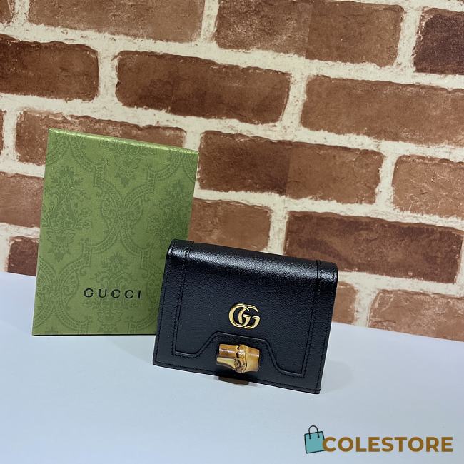 Gucci Diana Card Case Wallet In Black 658244 Size 11x8x2.5cm - 1