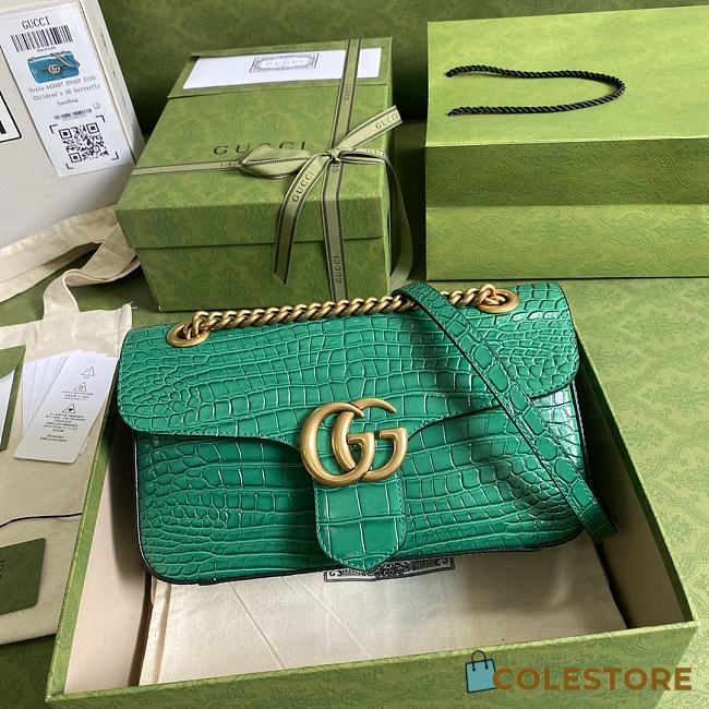 Gucci GG Marmont In Blue Crocodile Leather Shoulder Bag 26cm - 1
