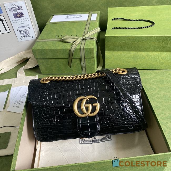 Gucci GG Marmont In Black Crocodile Leather Shoulder Bag 26cm - 1