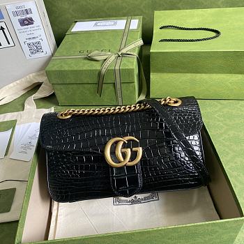 Gucci GG Marmont In Black Crocodile Leather Shoulder Bag 26cm