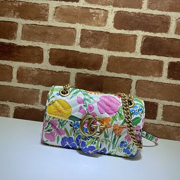Gucci x Ken Scot Floral Print GG Marmont Shoulder Bag In White 26cm