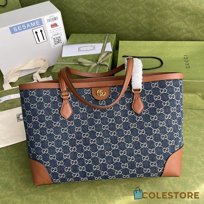 Gucci Ophidia GG Medium Tote Bag Blue Denim 631685 Size 38x28x14cm - 1