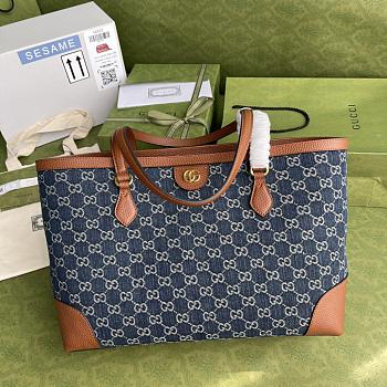 Gucci Ophidia GG Medium Tote Bag Blue Denim 631685 Size 38x28x14cm