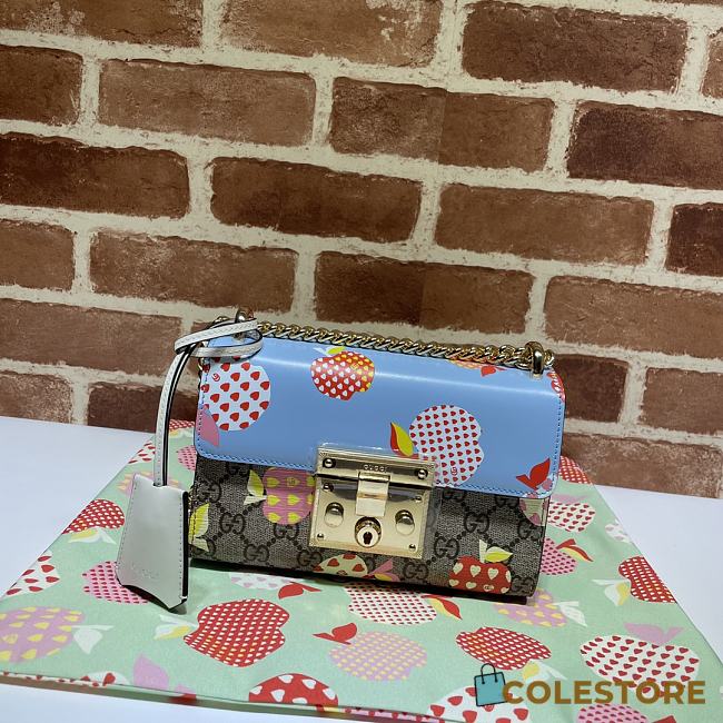 Gucci Padlock In Blue Heart Apple Pattern Small Shoulder Bag 409487  - 1
