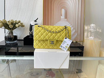 Chanel Classic Flap Bag In Yellow Calfskin Quilted Leather Size 25.5cm