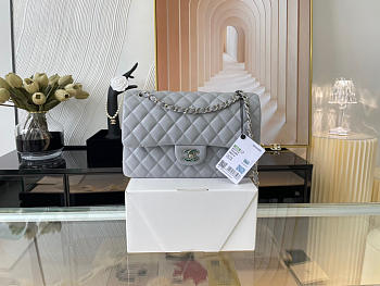 Chanel Classic Flap Bag In Dusty Grey Calfskin Quilted Leather Size 25.5cm