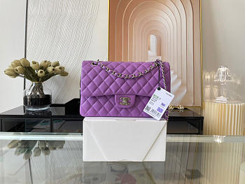 Chanel Classic Flap Bag In Purple Calfskin Quilted Leather Size 25.5cm