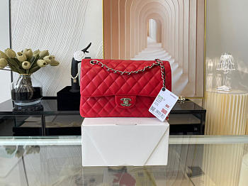 Chanel Classic Flap Bag In Red Calfskin Quilted Leather Size 25.5cm