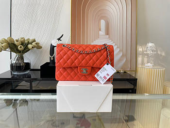 Chanel Classic Flap Bag In Orange Calfskin Quilted Leather Size 25.5cm