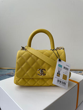 Coco Chanel Mini Hand Bag In Yellow Calfskin Leather Size 13×19×9cm