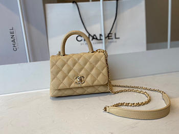 Coco Chanel Mini Hand Bag In Beige Calfskin Leather Size 13×19×9cm