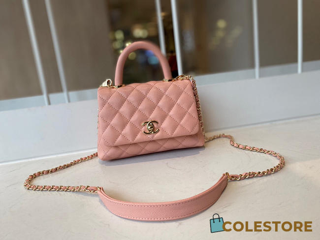 Coco Chanel Mini Hand Bag In Light Pink Calfskin Leather Size 13×19×9cm - 1