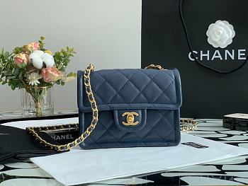Chanel Retro Flap Button Bag In Navy Blue AS2054 Size 19x16x6.5cm