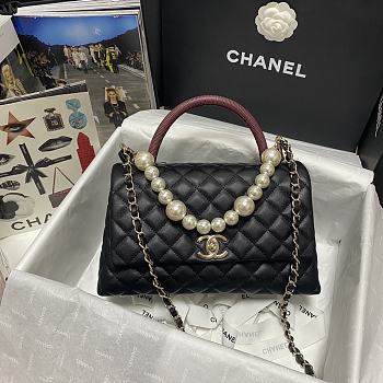 Chanel Coco Medium Handle Bag With Pearl Chain 92991 Size 22x15x19cm